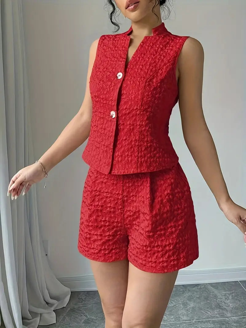 Sleeveless Textured Vest and Shorts Set for Women