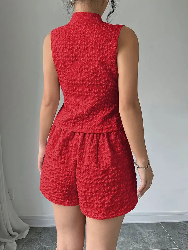 Sleeveless Textured Vest and Shorts Set for Women