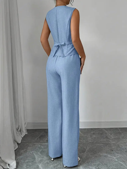 Sleeveless Vest and Wide Leg Trousers Set for Women