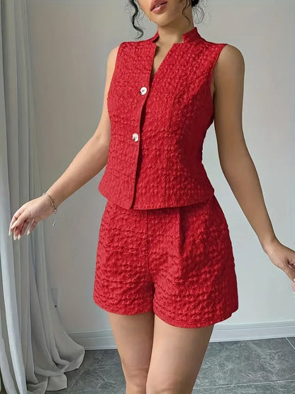Sleeveless Textured Vest and Shorts Set for Women