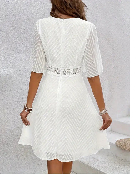 White Lace Fit and Flare Dress for Women