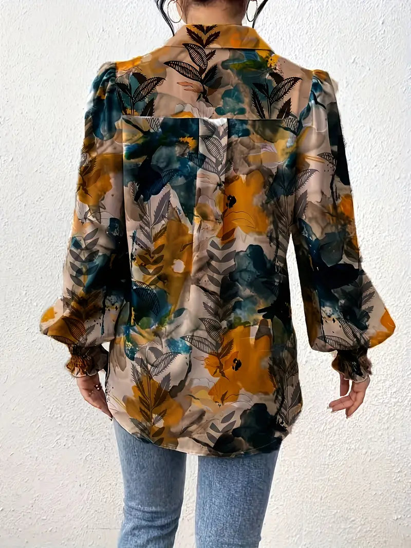 Floral Print Button Up Blouse for Women