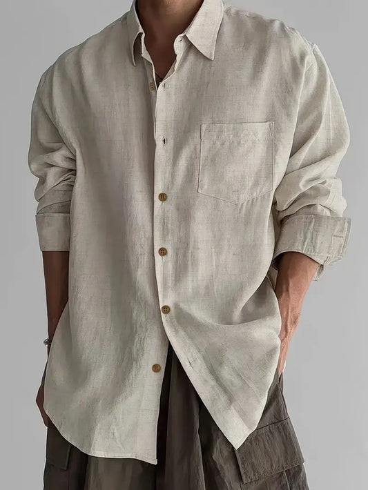 Relaxed Long Sleeve Button Up Shirt for Men
