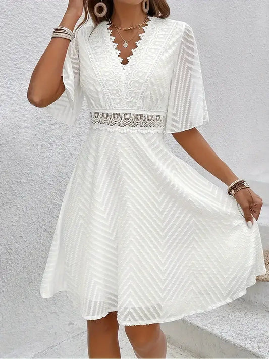 White Lace Fit and Flare Dress for Women