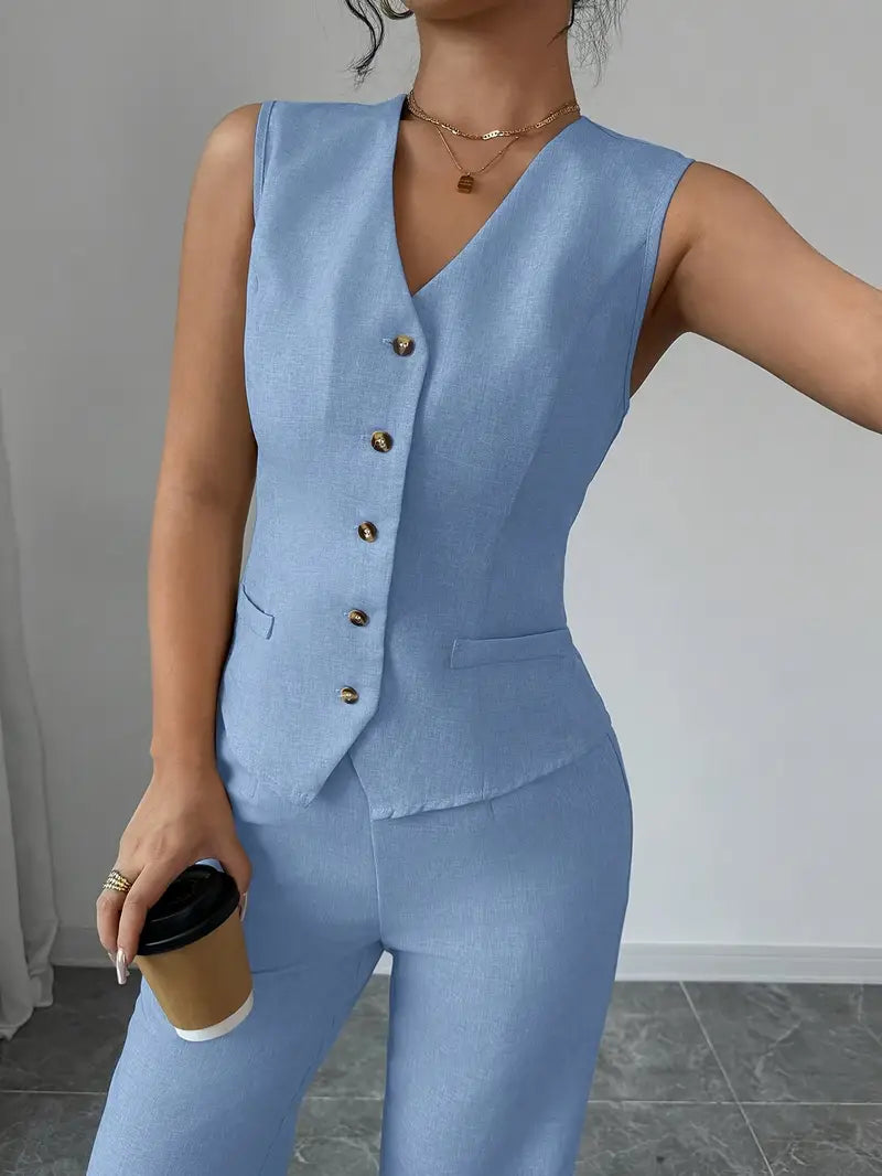 Sleeveless Vest and Wide Leg Trousers Set for Women